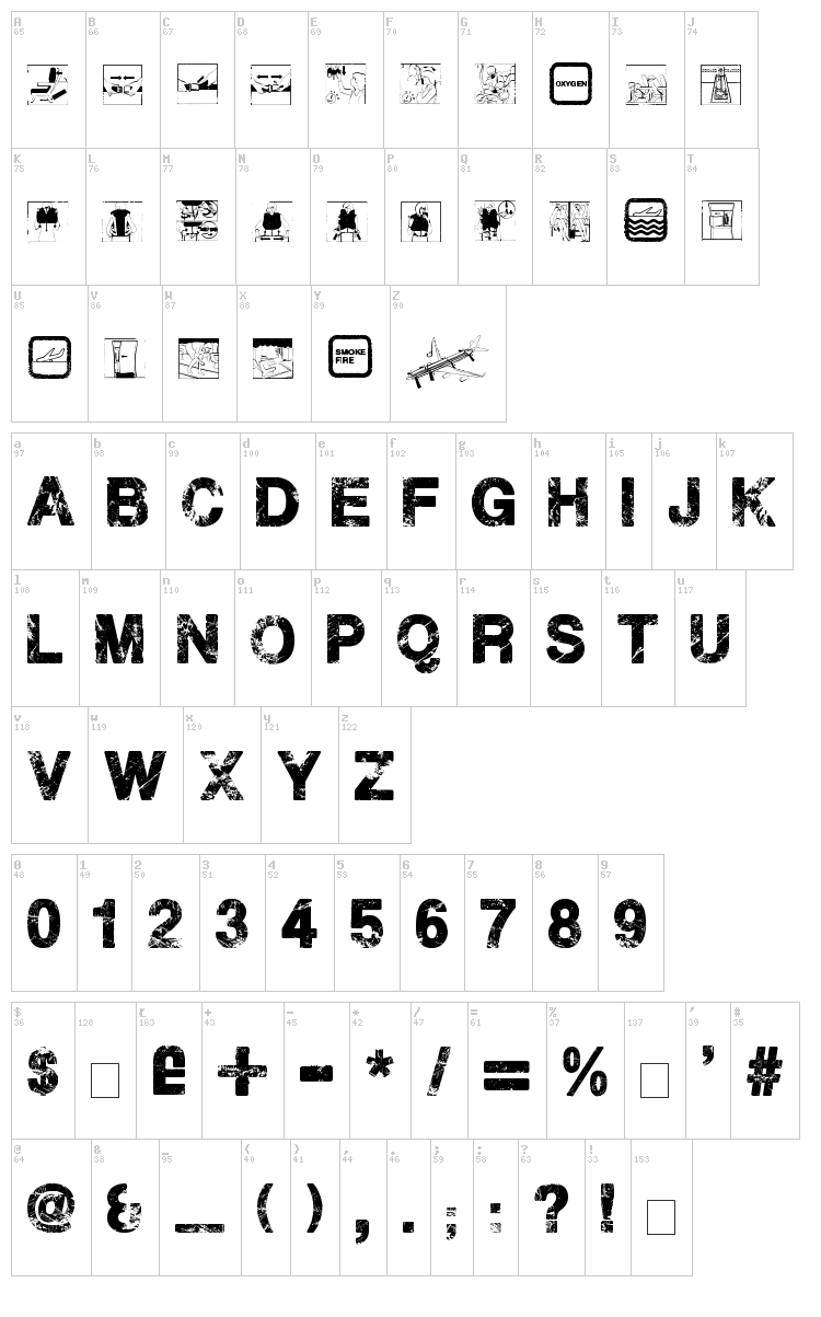 Plane Crash font map